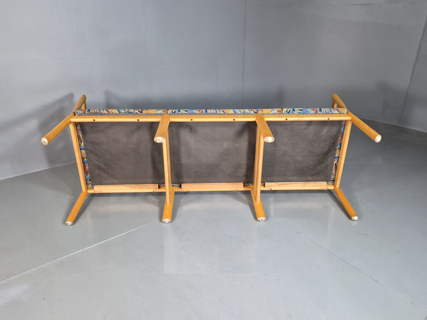 3 Seat Sofa Vintage Danish Blue Floral Beech Frame 1980s Retro EB7279 M3SS5