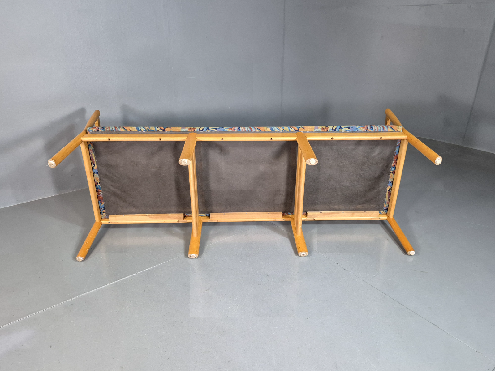 3 Seat Sofa Vintage Danish Blue Floral Beech Frame 1980s Retro EB7279 M3SS5