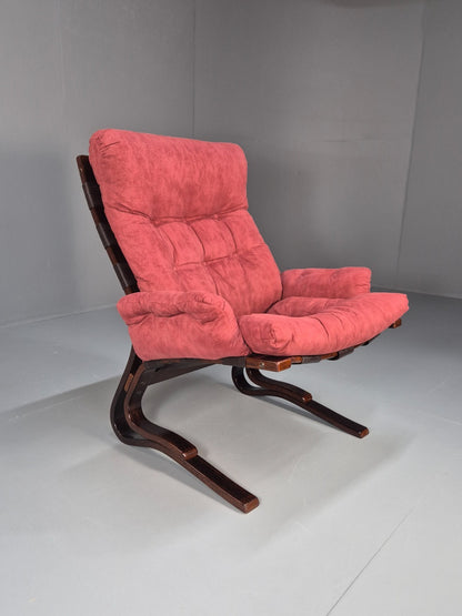 Vintage Red Lounge Chair Skyline Style Bentwood Frame Danish EB10311 MBEN4