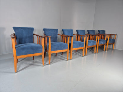 6 Art Deco Style Elbow Chairs Scandinavian Modern Blue Velvet   EB10935 VDIN0