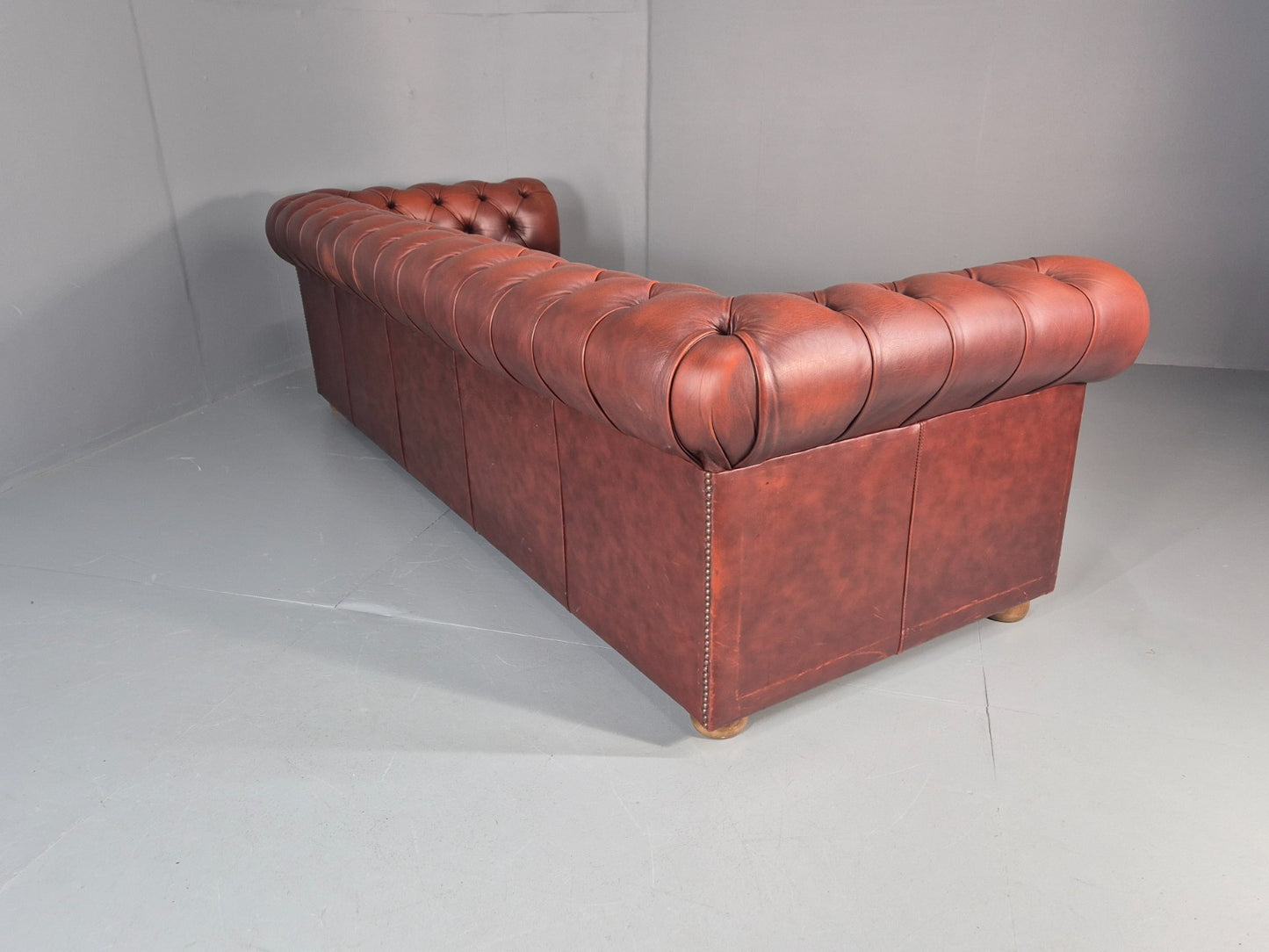 3 Seater Chesterfield Sofa Red Leather Studded Vintage EB11021 VCHE18