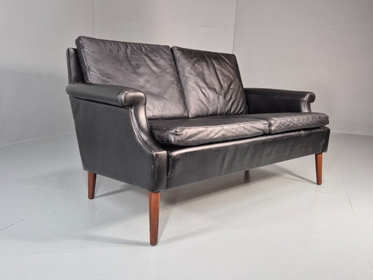 Vintage 1960s Two Seater Leather Sofa Retro Mid Century Danish EB11379 M2SS1