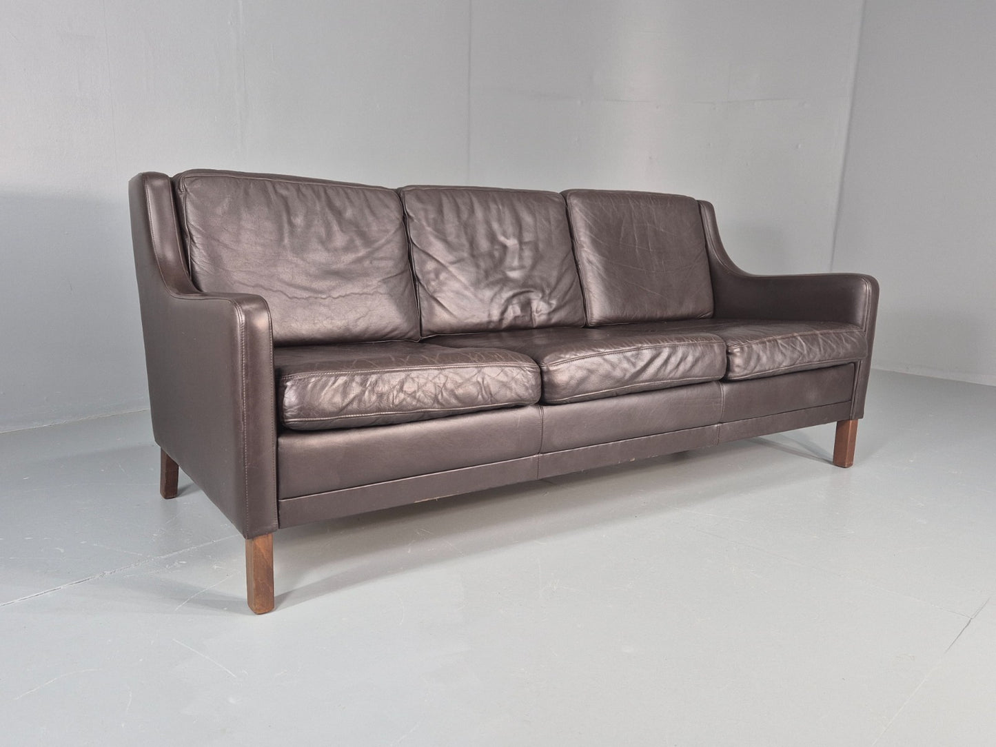Vintage 3 Seat Sofa Brown Leather Danish Mid Century 1970s Retro  EB10537 M3SS0