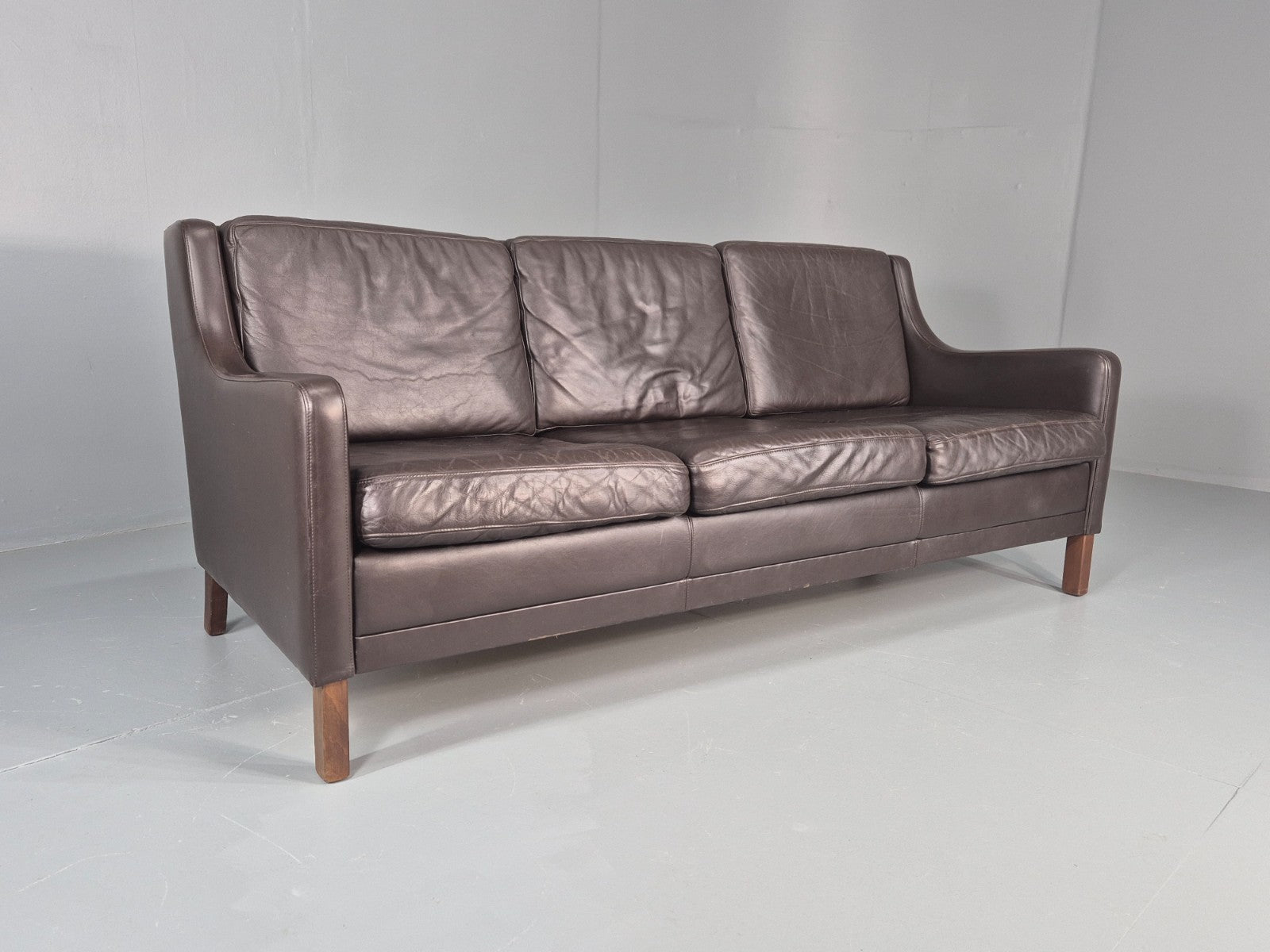 Vintage 3 Seat Sofa Brown Leather Danish Mid Century 1970s Retro  EB10537 M3SS0