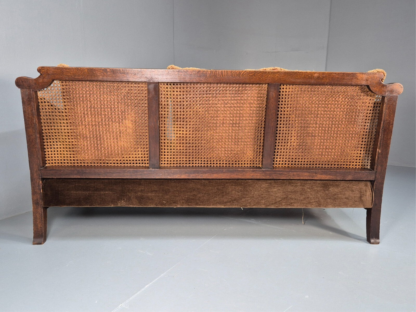 Vintage Danish 1920s Carved Oak Sofa Bergere Brown Velour Antique EB9544 V3SS - UKDK FURNITURE