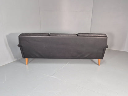Vintage 3 Seat Sofa 1960s Danish Black Leather Mid Century Modern EB11384 M3SS16