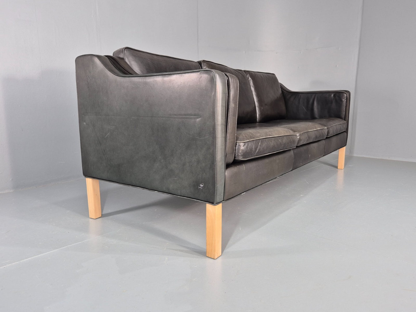 Vintage 3 Seat Sofa Danish Hurup Black Leather Retro MCM 1980s EB10472 M3SS14