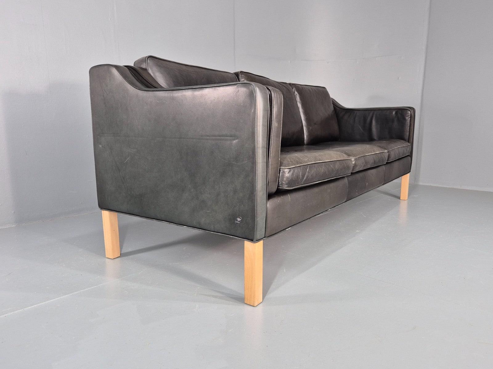 Vintage 3 Seat Sofa Danish Hurup Black Leather Retro MCM 1980s EB10472 M3SS14