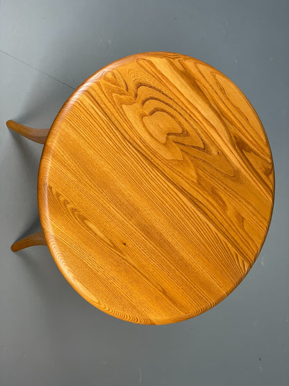 Vintage Ercol Side Table - Solid Blonde Elm Glass Magazine Rack EB10978 MWOO5