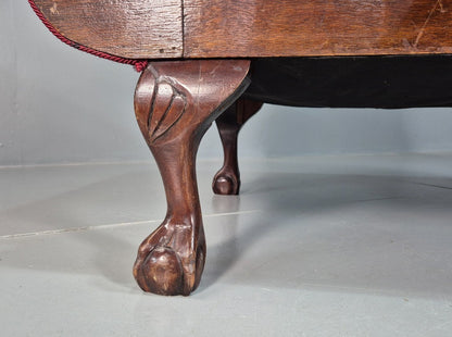 Vintage Antique Scroll End Settee Ball Claw Feet Red Velour 1900s EB7920 V2SS5
