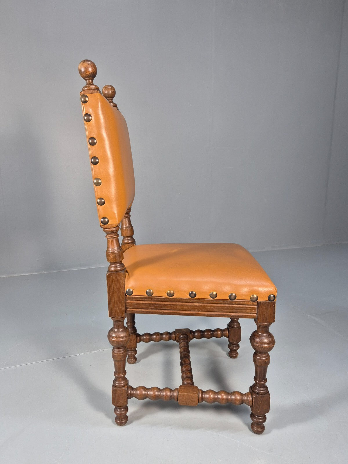 6 Vintage Danish Baroque Style Dining Chairs Oak and Tan Leather EB9649 VDIN - UKDK FURNITURE