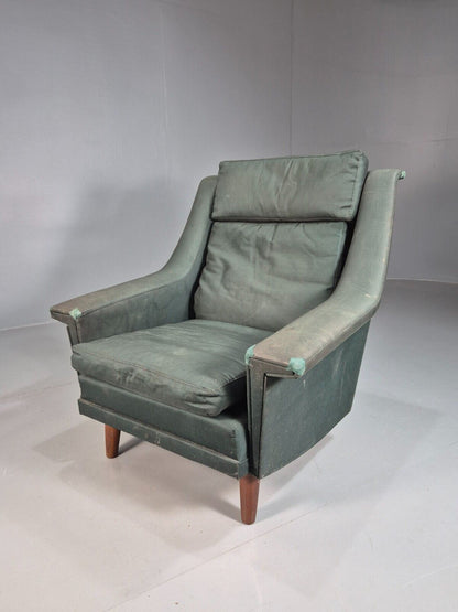 Mid Century Danish Lounge Chair Teak Legs Green Fabric Retro 1960s EB7444 MNOR - UKDK FURNITURE