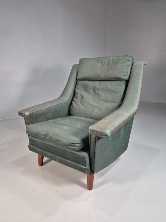 Mid Century Danish Lounge Chair Teak Legs Green Fabric Retro 1960s EB7444 MNOR - UKDK FURNITURE