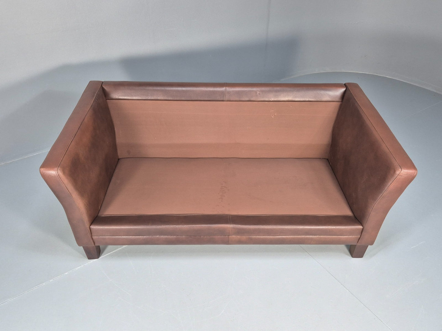 Vintage Danish Two Seater Settee in Brown Leather 1970s Danish Retro EB8351 M2SS7