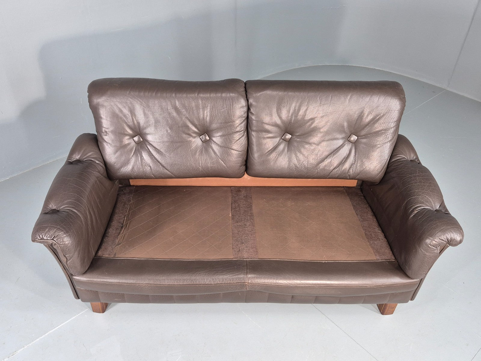 Vintage 2 Seater Sofa Danish Brown Leather Mid Century Retro 1970s EB11929a M2SS8