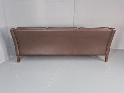 Vintage 3 Seat Leather Sofa 1970s Danish Brown Mid Century Retro EB10519 M3SS20