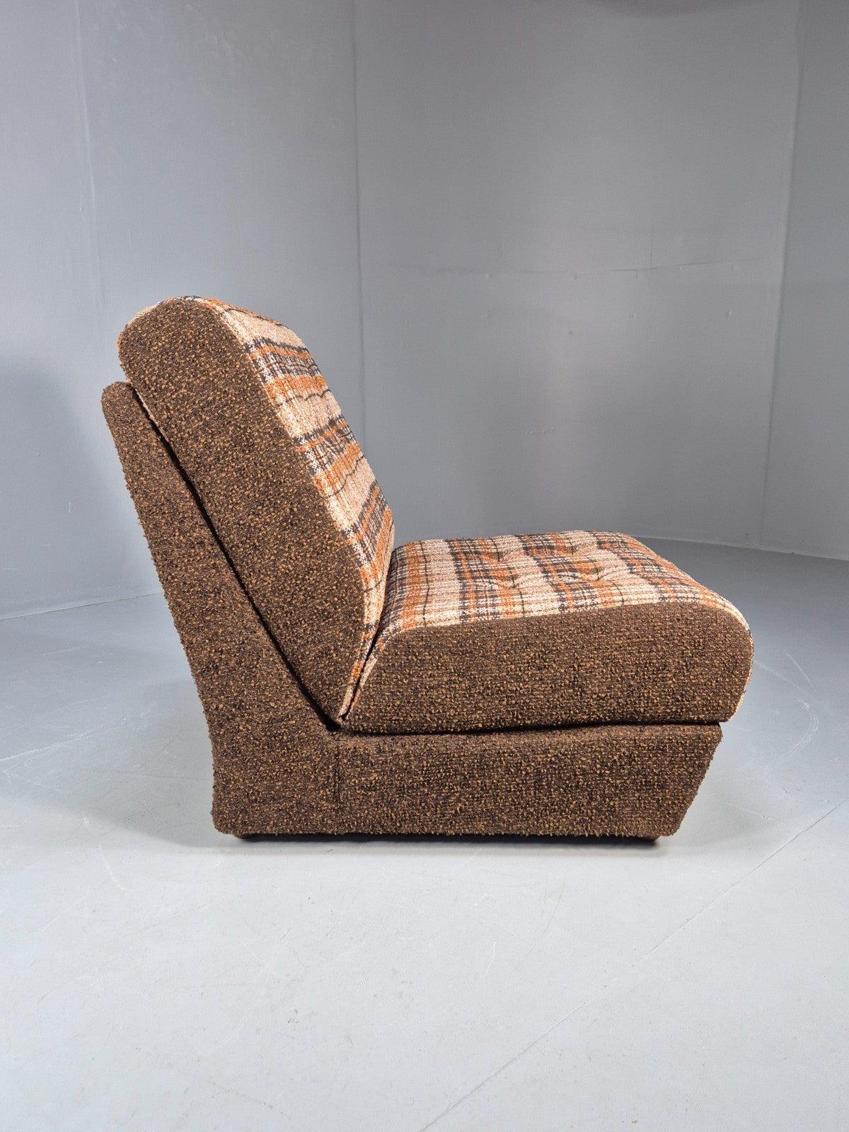 Vintage Sofabed Chair Schreiber Put U Up Checked Brown Wool 1970s EB9987 M4SS6