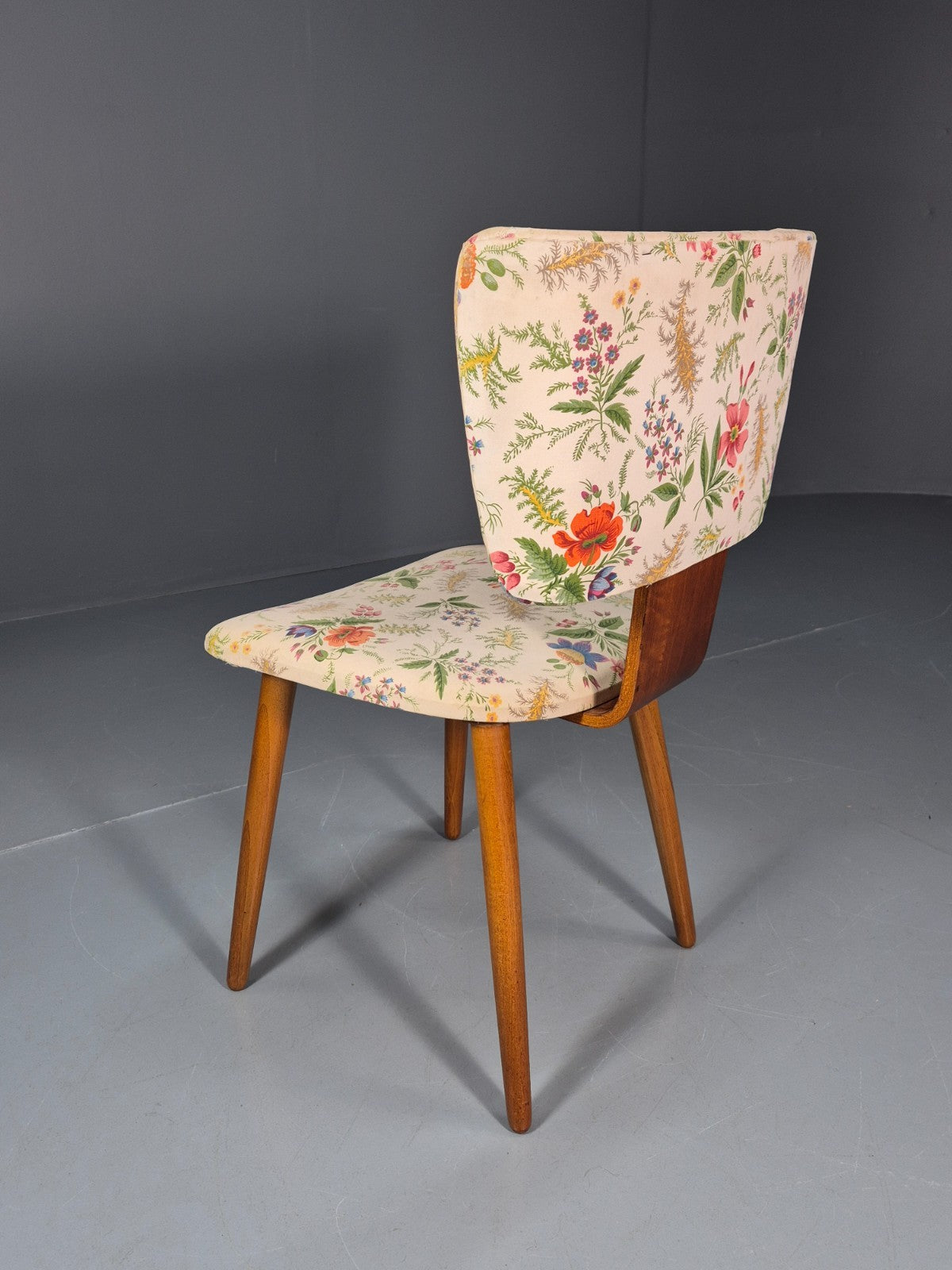 Retro 1950s Dining Chair Teak Bentwood Floral MCM Vintage EB10937 MNOR6