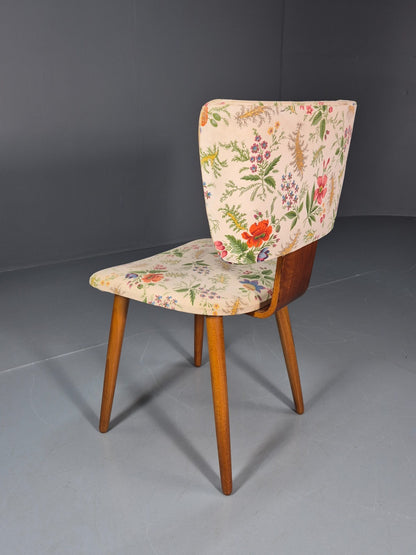 Retro 1950s Dining Chair Teak Bentwood Floral MCM Vintage EB10937 MNOR6