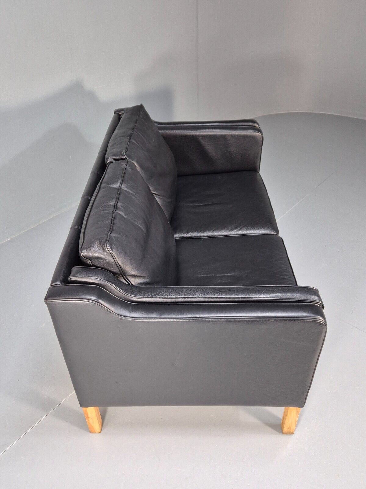 Vintage Danish 2 Seat Sofa Black Leather Mogensen Style Retro MCM EB8614 M2SS - UKDK FURNITURE