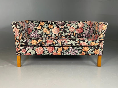 Vintage Danish 2 Seat Sofa Floral Print Oak 1970s Retro Mid Century EB6679 M2SS - UKDK FURNITURE
