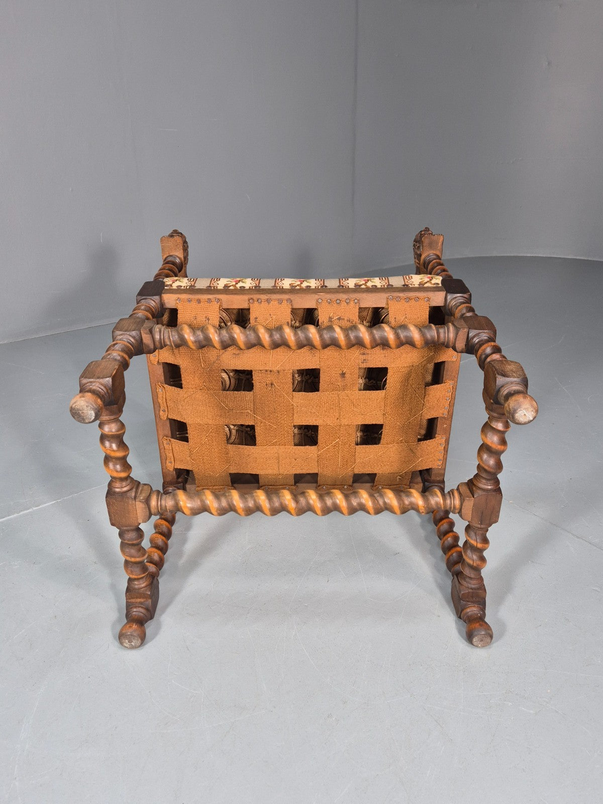 17th Century Style Carved Chair Lions Arms Barley Twist Frame 1960 EB10774 VCAR12