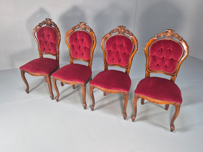 4 Rococo Saloon Chairs Vintage Reproductions Red Velour 1980s EB10691 VDIN4