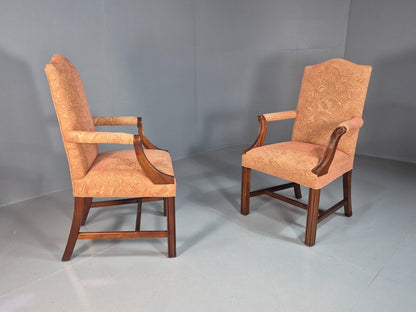 2 Vintage Lounge Chair Peach Floral Cotton Georgian Style 1980 Repro EB8215 VCLO - UKDK FURNITURE