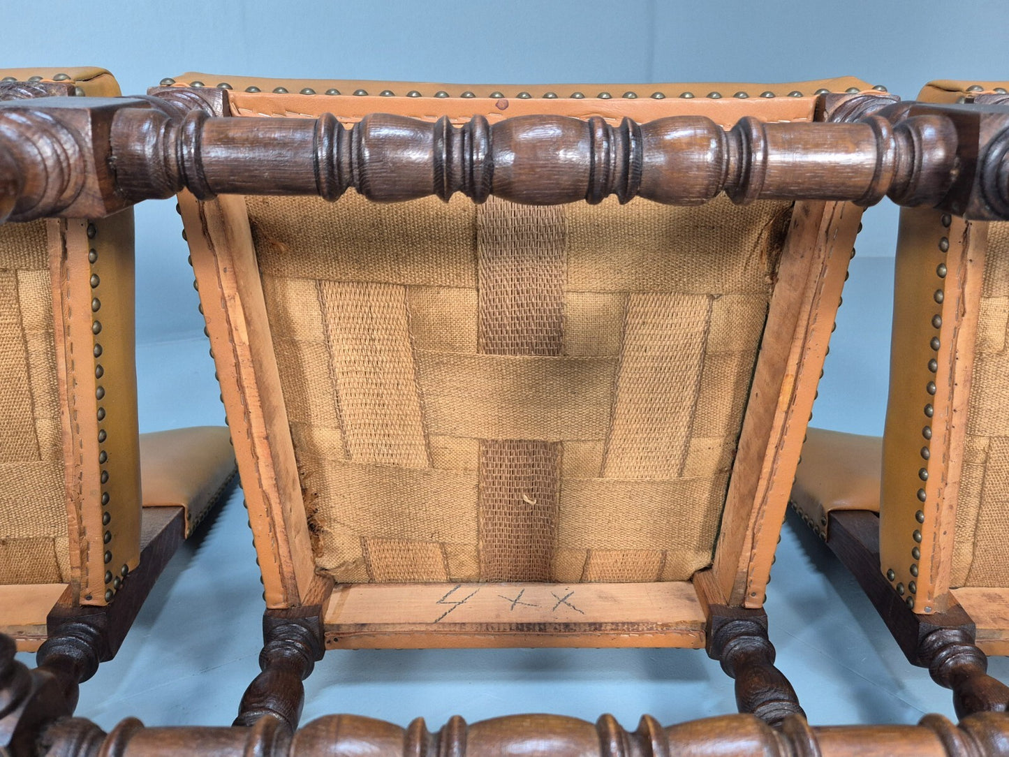 Vintage Tan Leather Dining Chairs Oak Frames 1950s Danish Design EB9660 VDIN - UKDK FURNITURE