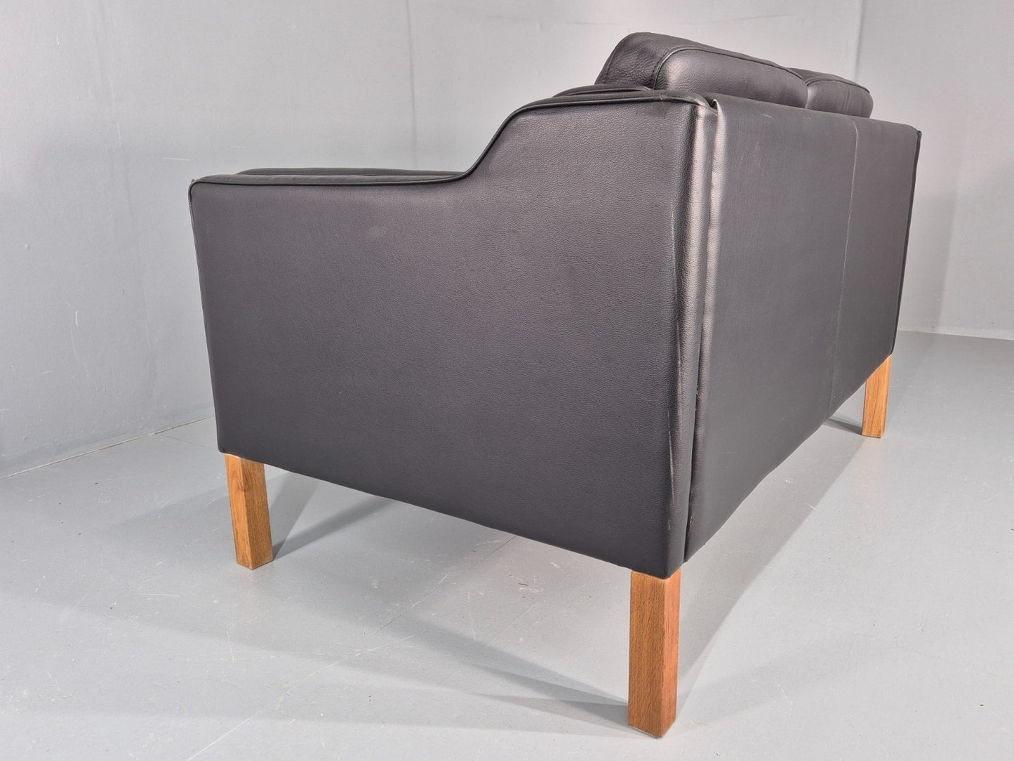 Vintage 2 Seat Sofa Danish Black Leather Mogensen Style Retro 1980s EB10466 M2SS18
