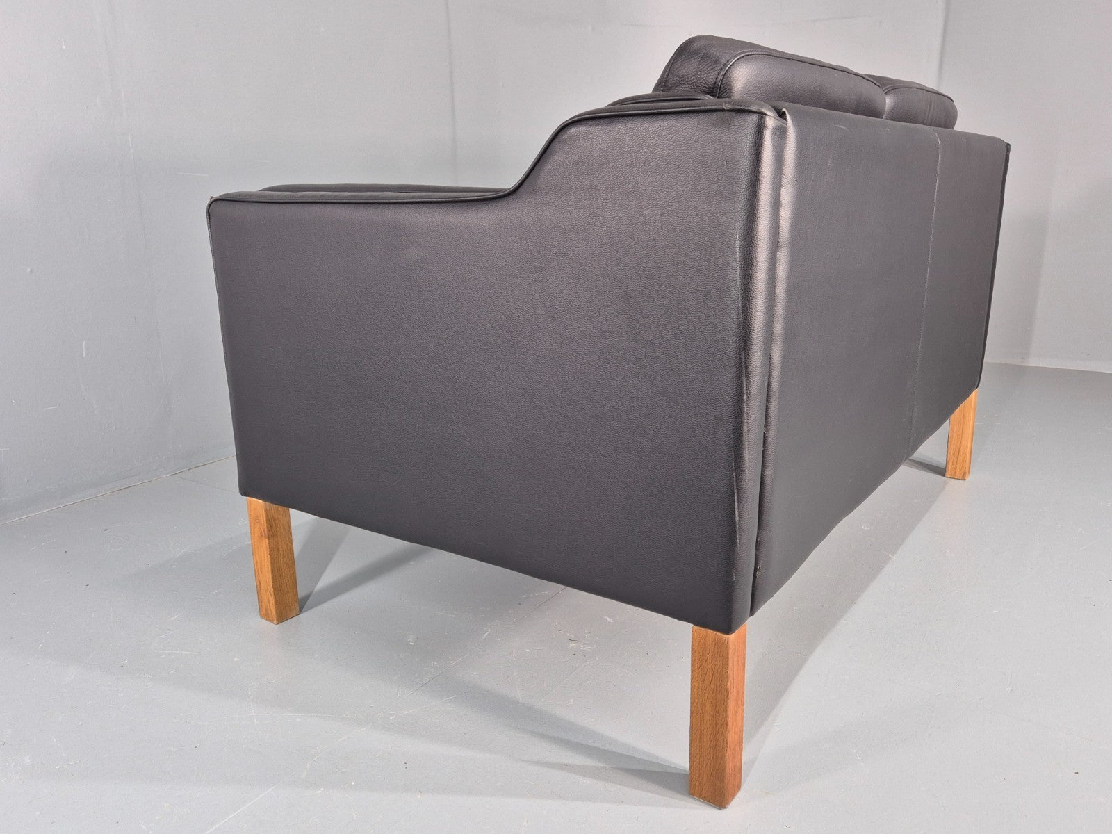 Vintage 2 Seat Sofa Danish Black Leather Mogensen Style Retro 1980s EB10466 M2SS18