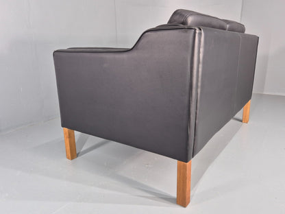Vintage 2 Seat Sofa Danish Black Leather Mogensen Style Retro 1980s EB10466 M2SS18