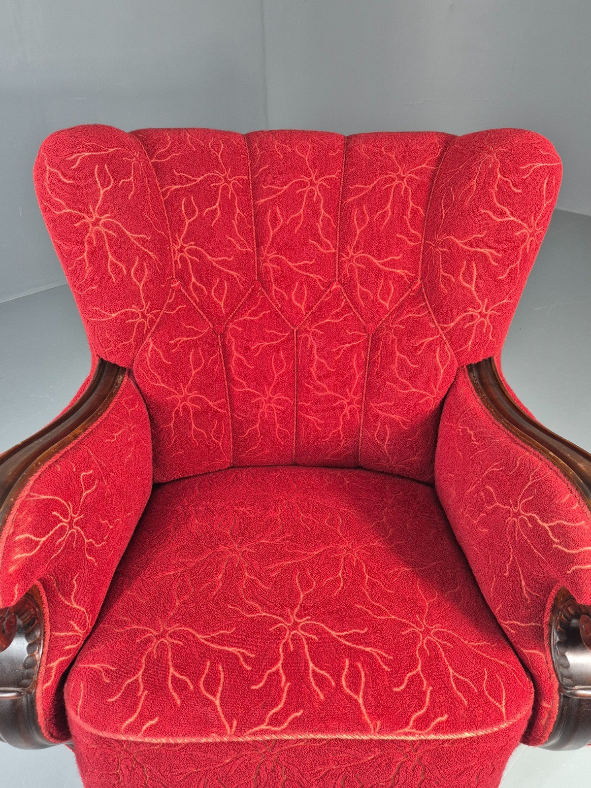 Vintage Art Deco Danish Lounge Chair Red Moquette 1930s EB11394 VCLO14