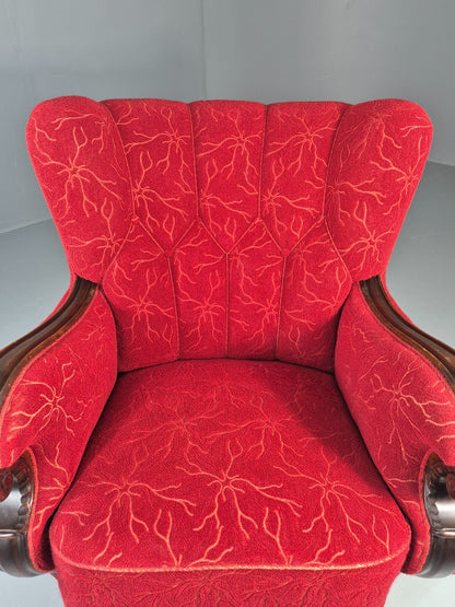 Vintage Art Deco Danish Lounge Chair Red Moquette 1930s EB11394 VCLO14