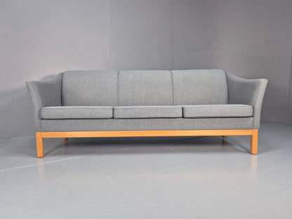 Mid Century Three Seater Sofa Blue wool Oak Base 1980s Retro  EB10398 M3SS4