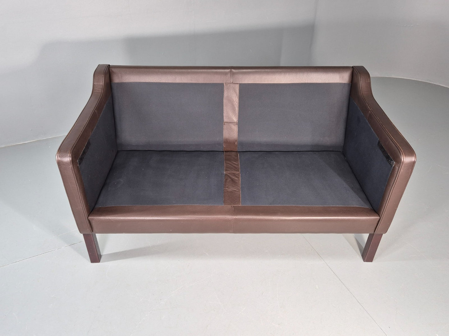 Vintage Danish 2 Seat Settee 1970s Danish Brown Leather Retro MCM EB11633 M2SS6