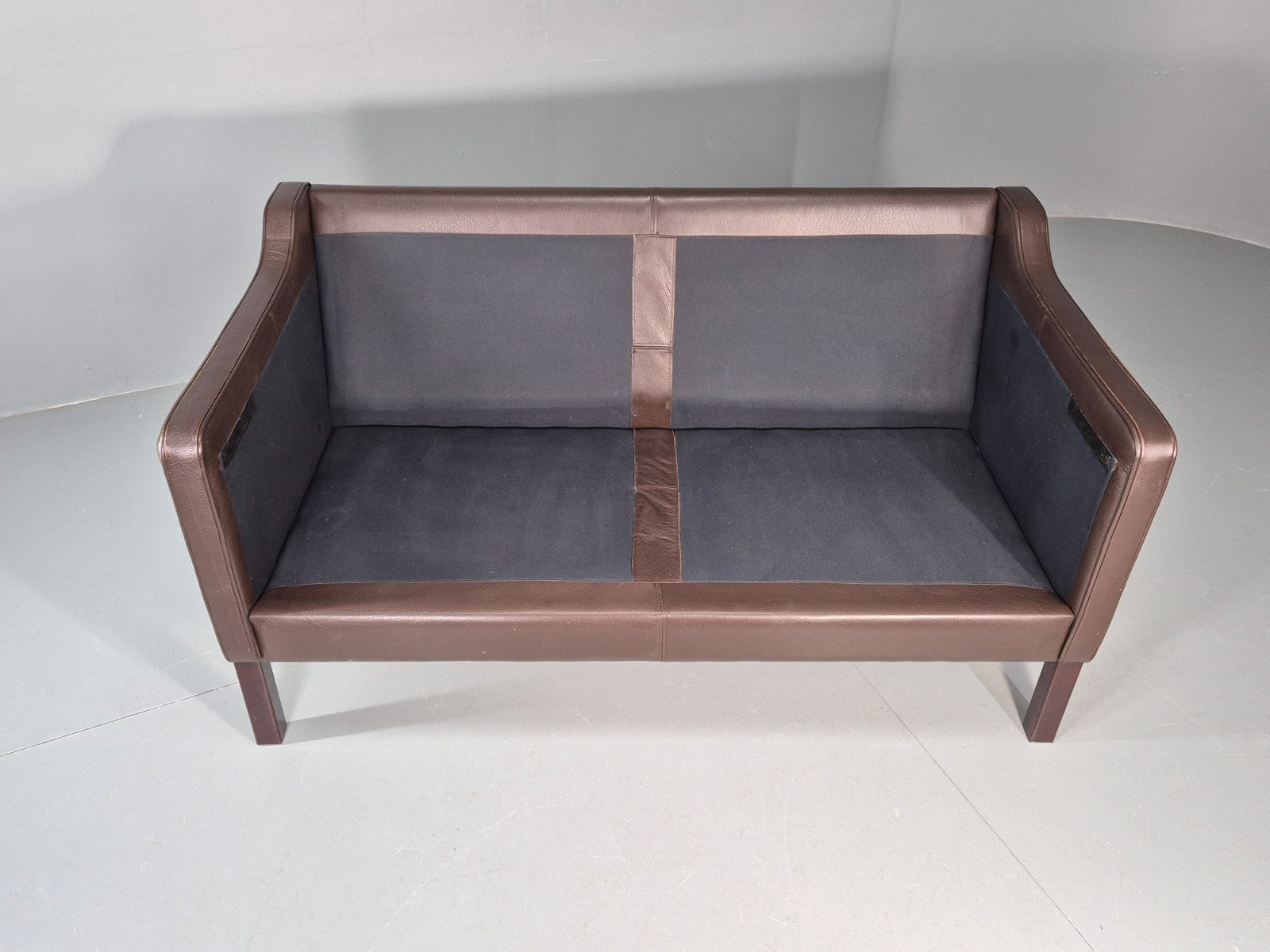 Vintage Danish 2 Seat Settee 1970s Danish Brown Leather Retro MCM EB11633 M2SS6