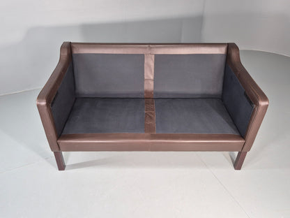 Vintage Danish 2 Seat Settee 1970s Danish Brown Leather Retro MCM EB11633 M2SS6