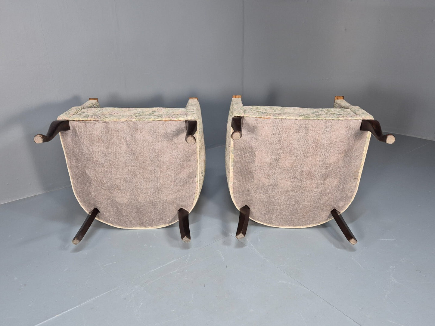 2 Vintage Danish Tub Chairs 1940s Floral Cotton 1980s Makeover EB9645 VCLO - UKDK FURNITURE