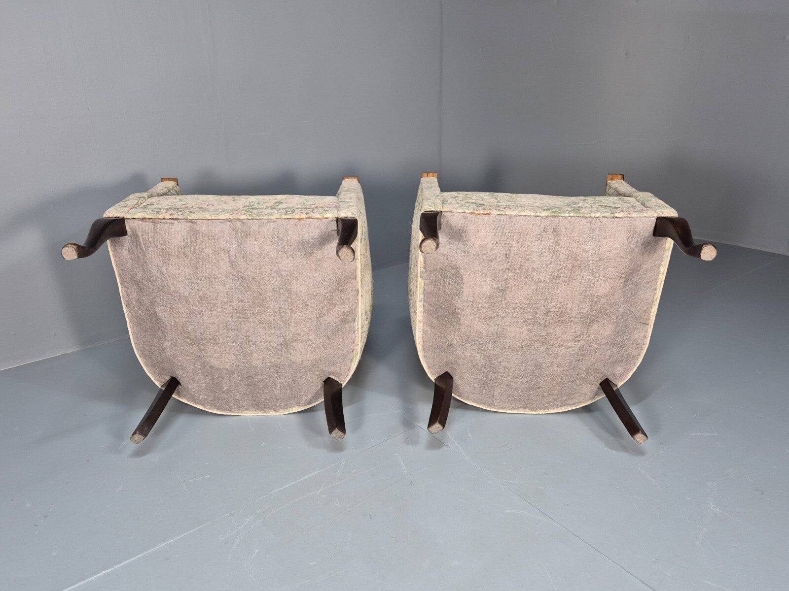 2 Vintage Danish Tub Chairs 1940s Floral Cotton 1980s Makeover EB9645 VCLO - UKDK FURNITURE