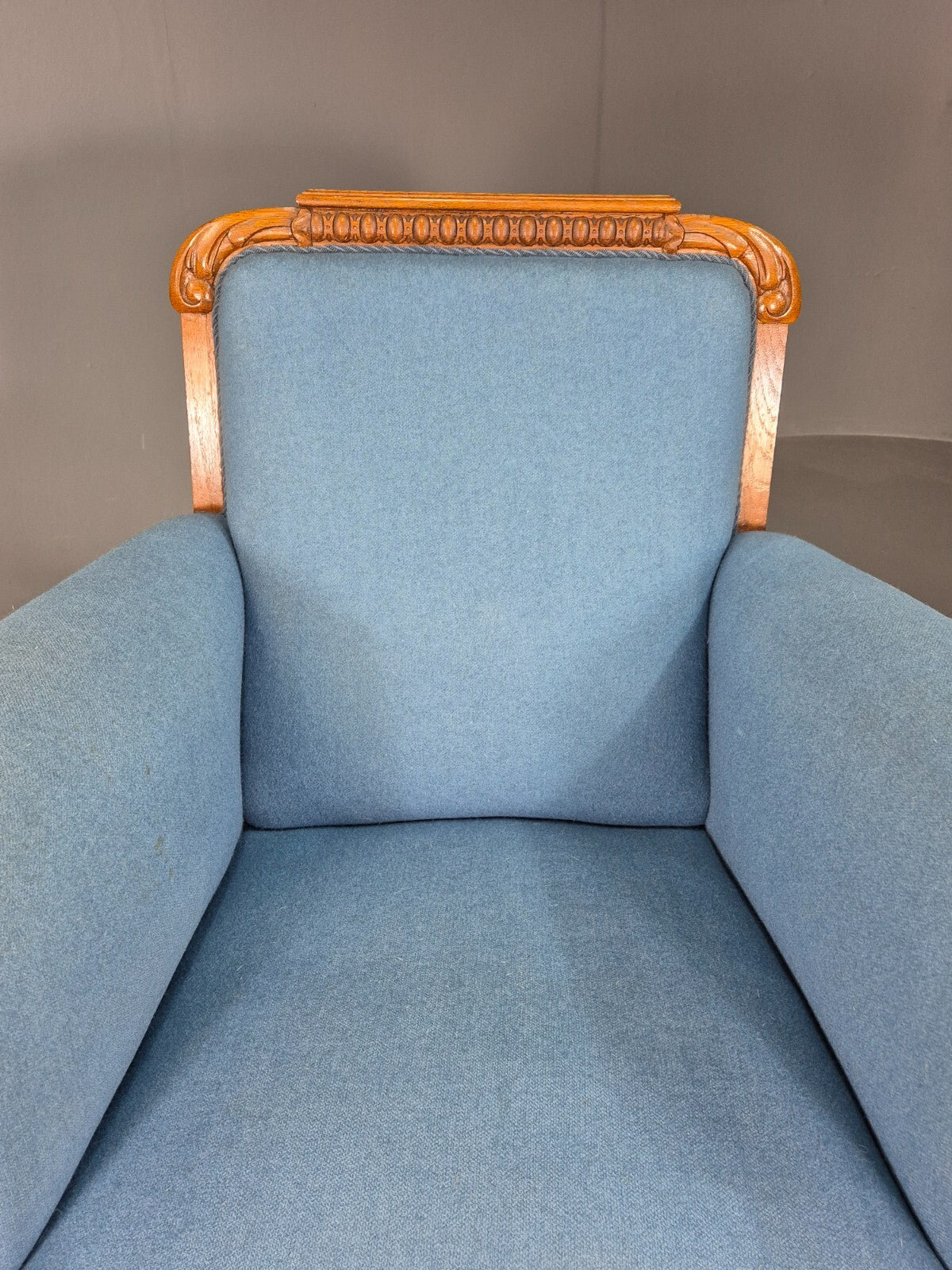Vintage Danish Lounge Chair Blue Cloth Oak Frame 1900s Antique VCLO EB78135