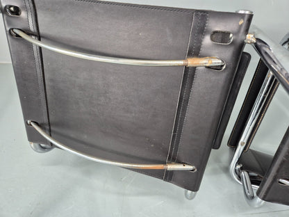 2 Leather and Chrome Elbow Chair Bauhaus Style Vintage 1980s Retro EB11214 MNOR14