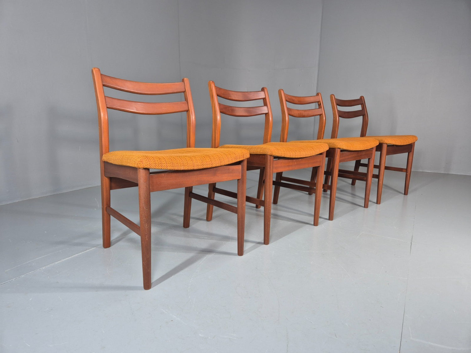 4 Vintage Teak Dining Chairs Danish 1960s Orange Wool Seats Retro  EB11654 VDIN0