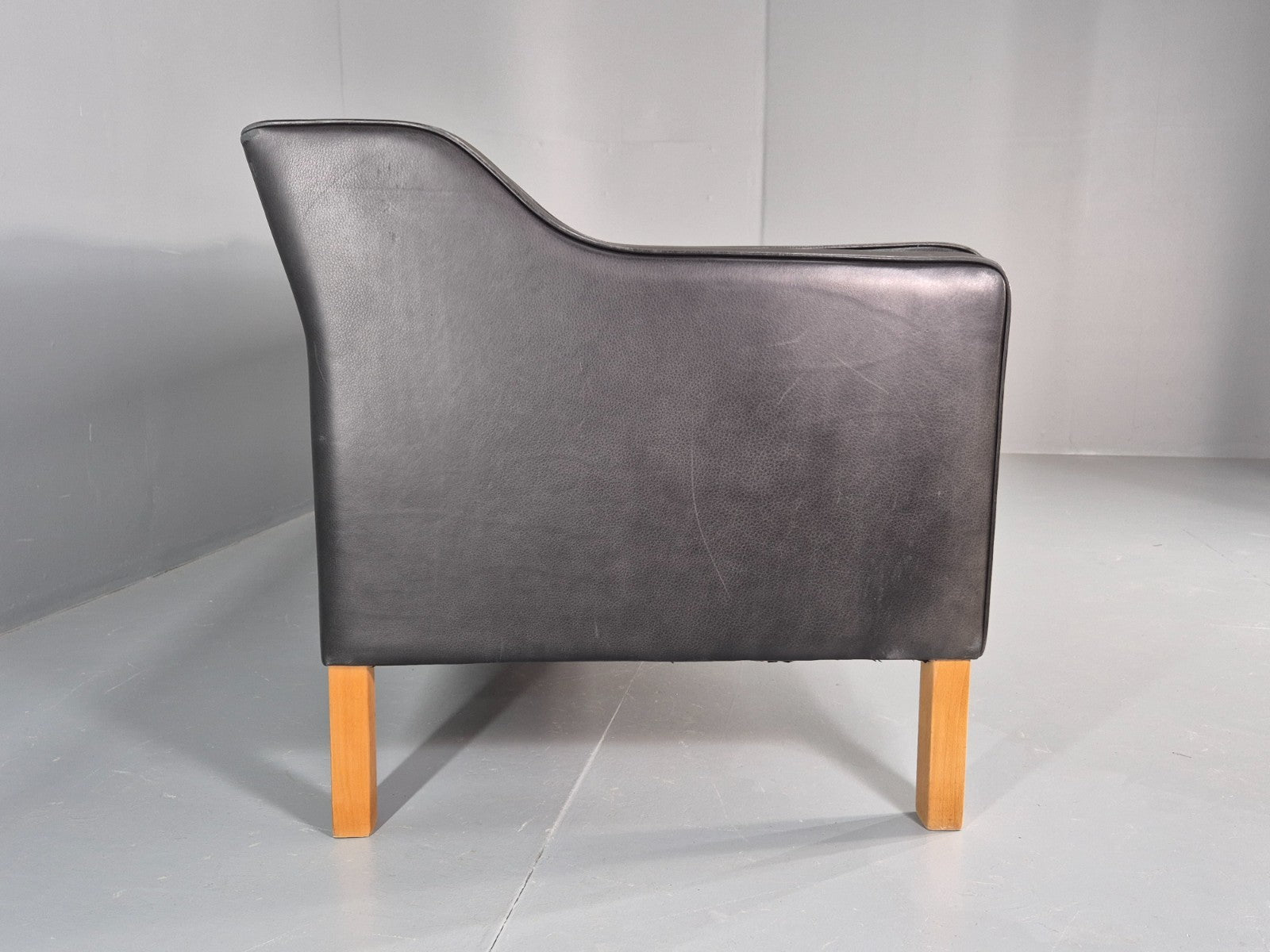 Vintage 3 Seat Sofa Black Leather Danish 1980s Retro Mid Century EB10479 M3SS16