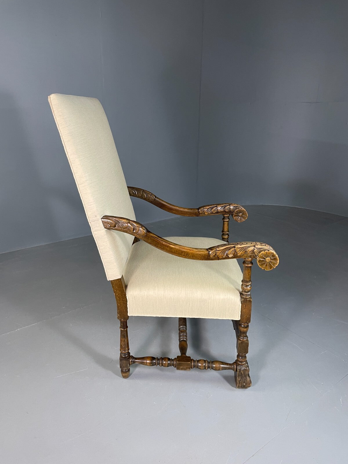 Vintage Danish Lounge Chair Cream Cotton Oak Frame Antique Style EB6917 VNOR7