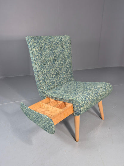 Vintage Swedish Retro Chair Newly Upholstered Hobby Chair Drawer EB11084 MNOR6