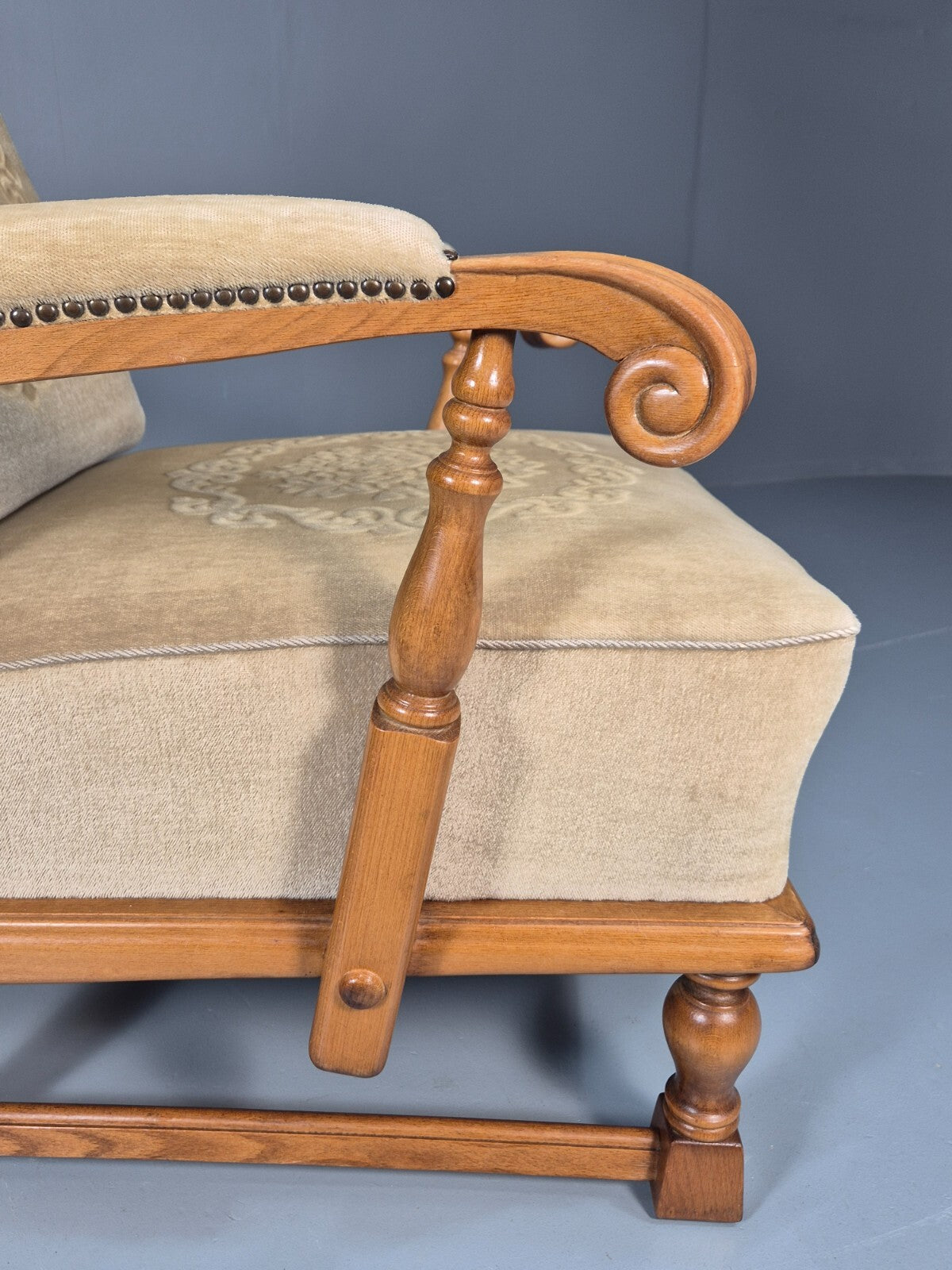 Vintage Danish Oak Frame 1970s Lounge Chair Gold Floral Upholstery EB9658 VCLO - UKDK FURNITURE