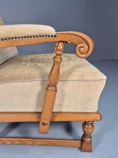 Vintage Danish Oak Frame 1970s Lounge Chair Gold Floral Upholstery EB9658 VCLO - UKDK FURNITURE