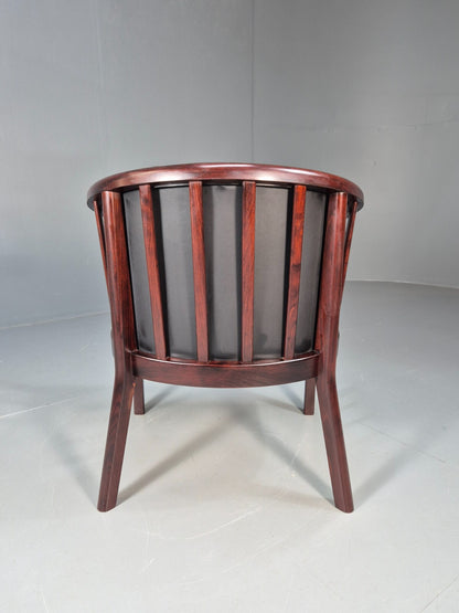 Vintage Danish Skalma Tub Chair Black Leather Curved Rail Back 1980s EB9315 MNOR - UKDK FURNITURE