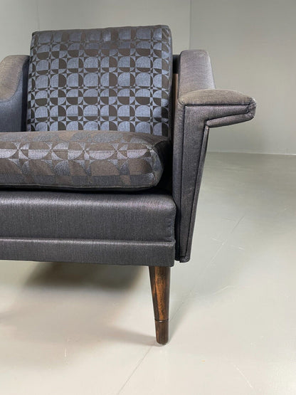 Vintage Danish Lounge Chair Blue Cotton Op Art Cushions Retro MCM EB6538 MNOR - UKDK FURNITURE